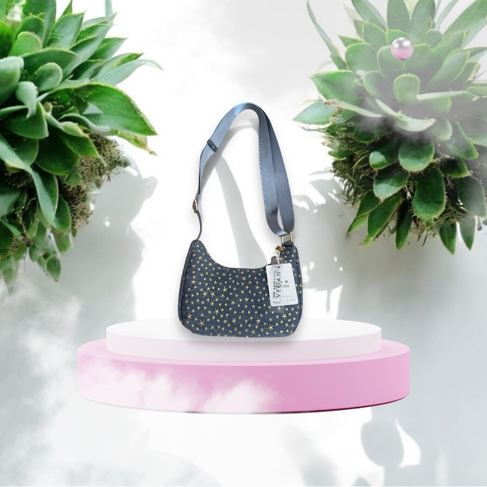 BLUSH KISS WOMEN’S VEGAN DENIM BLUE SHOULDER BAG. NWT